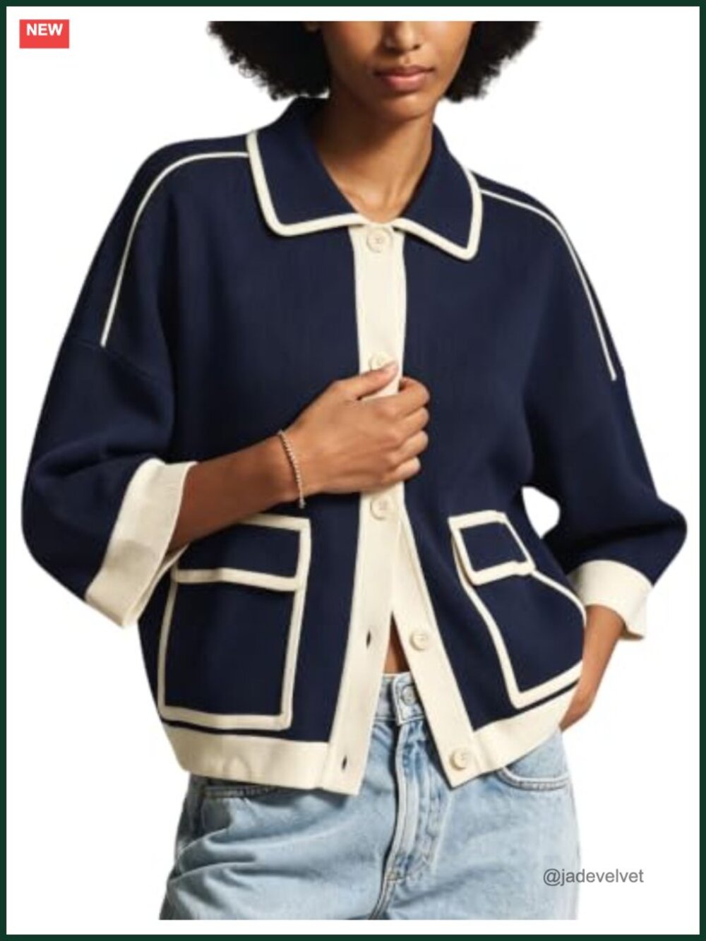 MINSURE Women's 3/4 Sleeve Button-Down Knit Cardigan Jacket with Flap Pockets